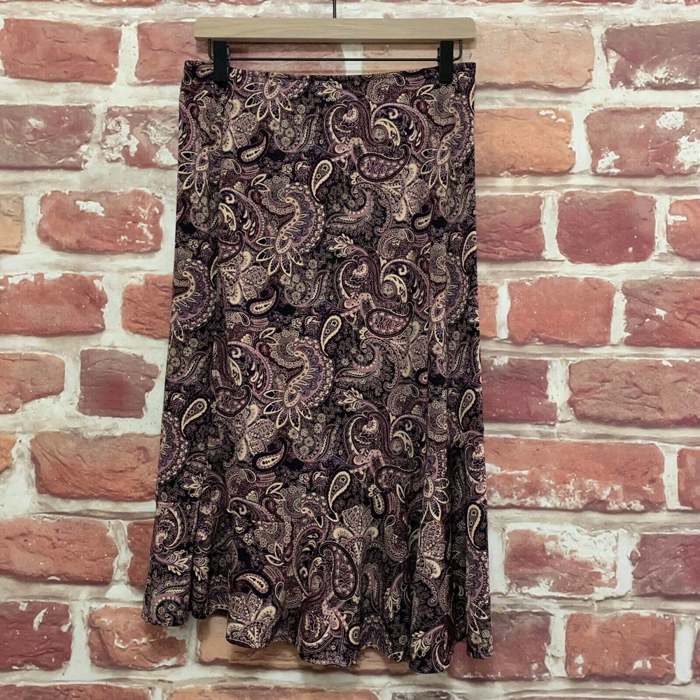 New York & Company Skirt Women's Black Pink Multicolor Boho Paisley Pull On